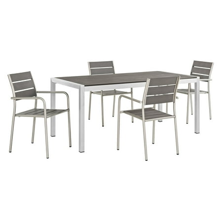 5 piece outdoor dining set bench modway shore piece outdoor patio aluminum dining set in silver gray 5 piece outdoor dining set bench modway shore piece outdoor patio aluminum dining set in silver gray